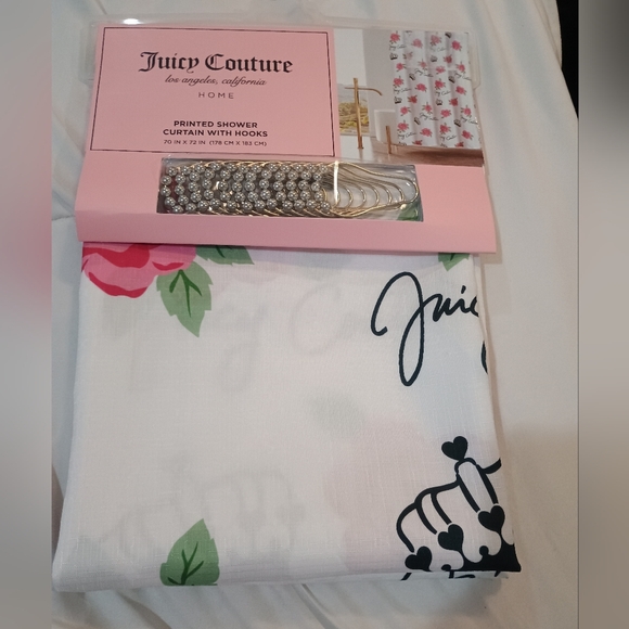 Juicy Couture Other - New Elegant Juicy Couture Floral & Cursive Spell Out Shower Curtain Size 70x72